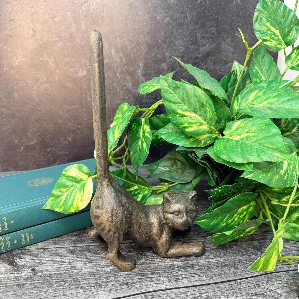 Cast Iron Stretching Cat String Holder Vintage Style Farmhouse Decor